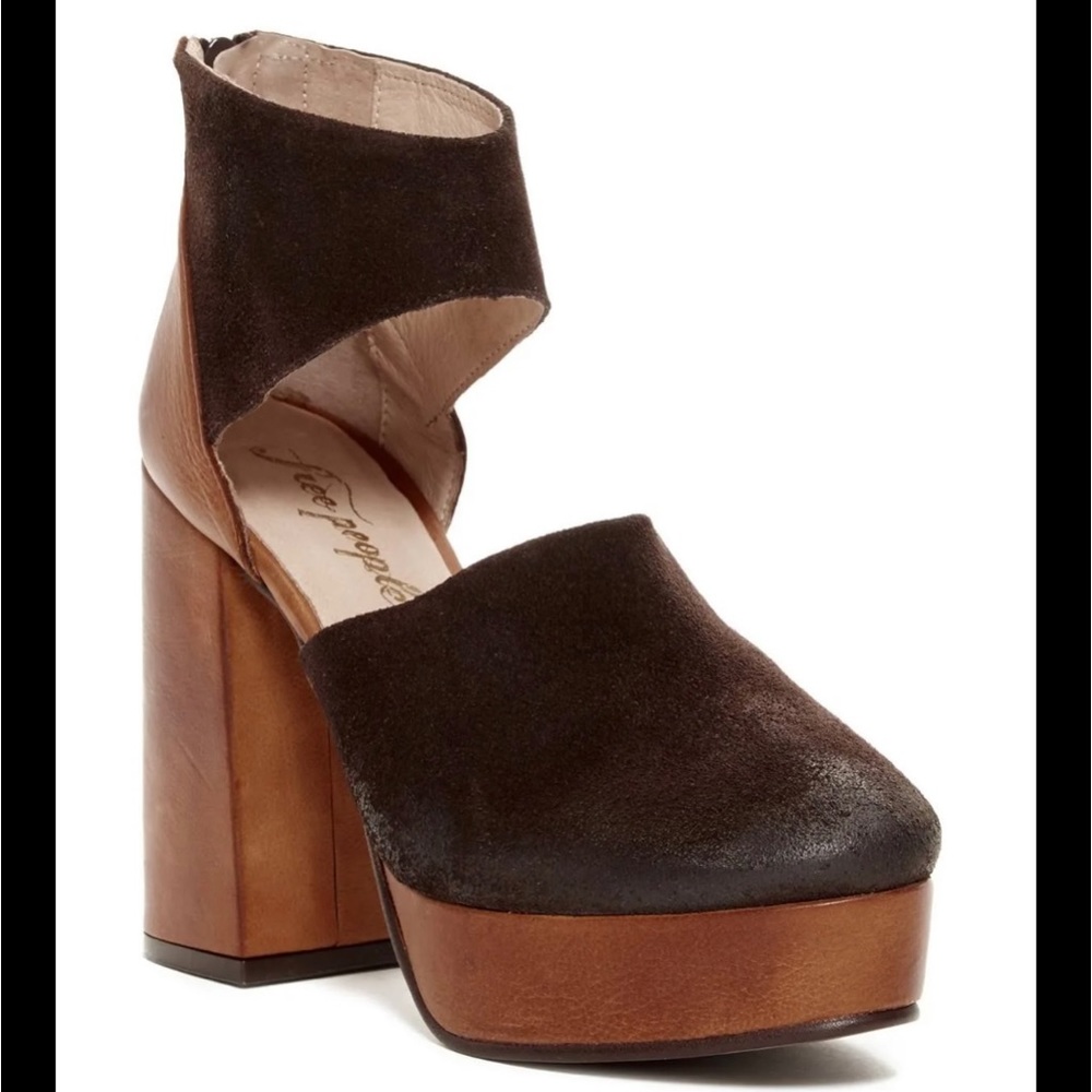 Free People Dark Brown and Tan Platform Heels